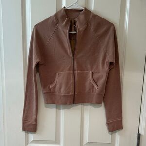 SKIMS Dusty Brown Zip-Up Cropped Sweatshirt